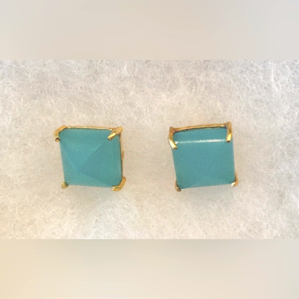 NEW! Aqua Chalcedony Square Stud Earrings
